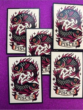 Pisces Fish Tattoo-Style Sticker Pack — Black & Pink